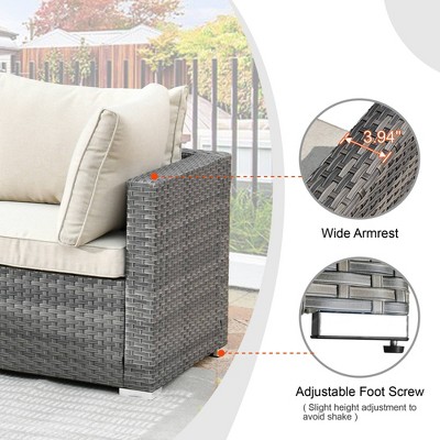 Venice 8-Piece Beige Wicker Outdoor Sofa Set with Fire Pit