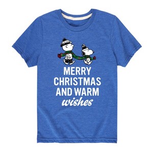 Boys' - Peanuts - Charlie Brown & Snoopy Merry Christmas Warm Wishes Short Sleeve Graphic T-Shirt - 1 of 4
