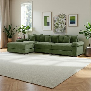 130" Corduroy Cloud L-Shaped Modular Sectional Sofa with Thick Cushions & Ottoman - 1 of 4