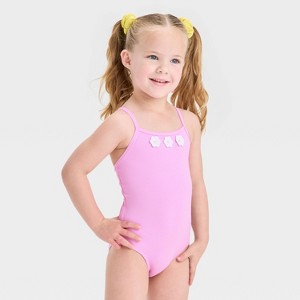 Toddler Girls' Floral Embellished One Piece Swimsuit - Cat & Jack™ Purple - 1 of 3