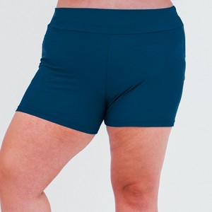 Calypsa Women's Plus Size Chlorine Resistant High Waisted Swim Shorts - 1 of 2
