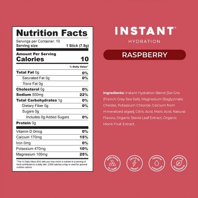 Instant Hydration Raspberry Electrolyte Drink Mix Sports Drink - 10ct/80gms