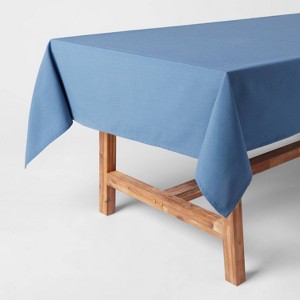 104" x 60" Cotton Tablecloth Blue - Threshold™: Traditional Solid Rectangle, Machine Washable, Autumn Decor - 1 of 3