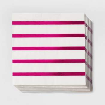 30ct Hot Pink Striped Lunch Napkins - Spritz™