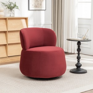 SEYNAR Contempoary Velvet 360 Degree Swivel Round Accent Chair with Metal Base - 1 of 4
