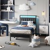 Furnulem Twin size bed frame with charging station and LED light gray upholstered headboard two-tier storage shelves no spring mattress required - 4 of 4