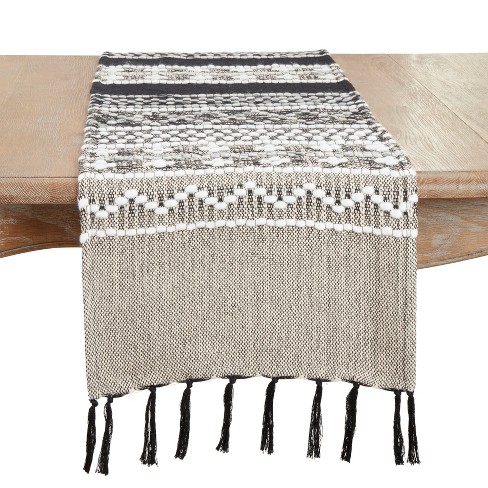 Saro Lifestyle Crafted Multi-Pattern Fringed Table Runner, Black, 16"x72" - image 1 of 3