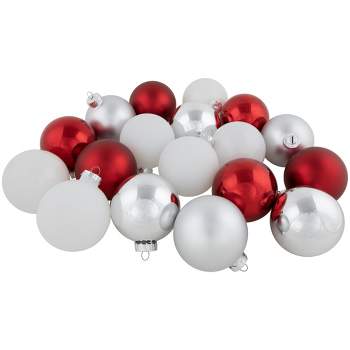 Northlight 72ct Red, Silver and White Shiny and Matte Glass Ball Christmas Ornaments 3.25-4"