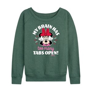 Women's - Disney - Minnie Mouse Brain Has Too Many Tabs Open Lightweight French Terry Wide Neck Long Sleeve Shirt - 1 of 4