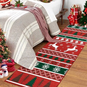 Christmas Washable Area Rug Xmas Tree and Snowflake Rug Holiday Home Decor - 1 of 4
