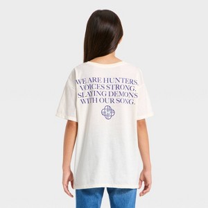 Girls' KPop Demon Hunters Huntrix Mantra Front and Back Graphic Short Sleeve T-Shirt - Ivory - 1 of 4
