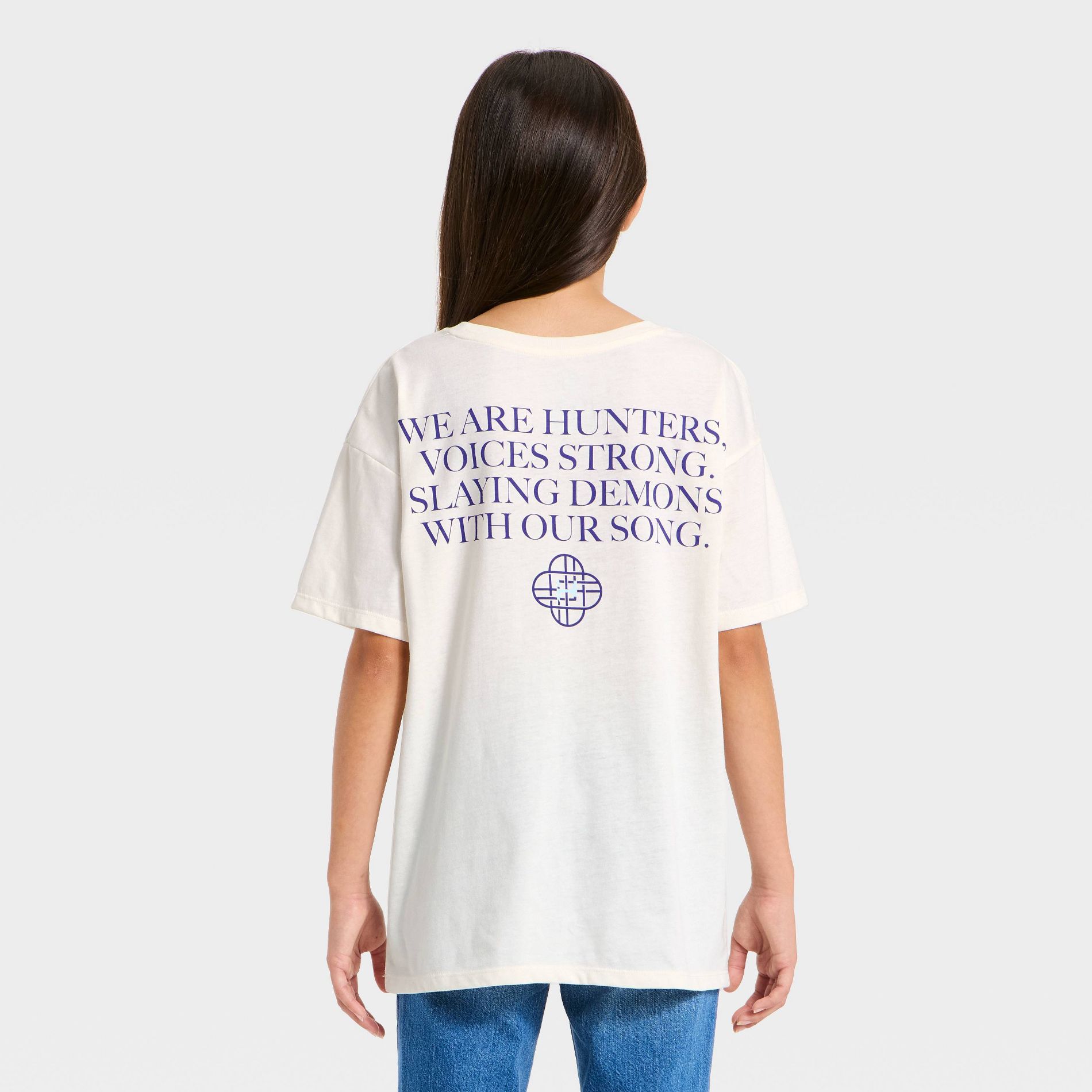 Girls' KPop Demon Hunters Huntrix Mantra Front and Back Graphic Short Sleeve T-Shirt - Ivory