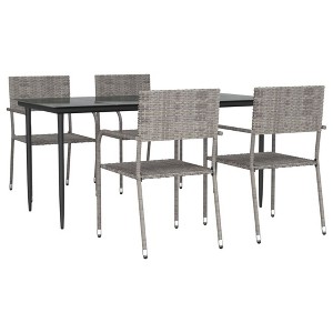 vidaXL Garden Dining Set Grey and Black Poly Rattan, Steel, Tempered Glass - 63" Table Length 4 Items - 1 of 4