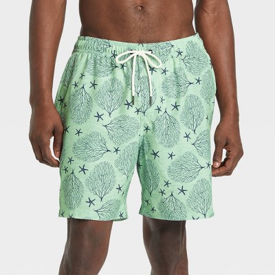 Men Sporty Slim Fit Absorbent Swim Short-Floral Line Style Beach Shorts