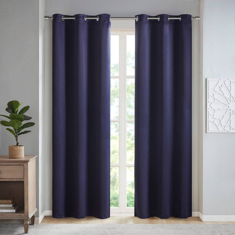 Set of 2 Aljed Solid Blackout Triple Weave Grommet Top Curtain Panels Blue, 1 of 7