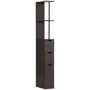 Resenkos Bathroom Cabinet,54" Tall Bathroom Storage Cabinet, Freestanding Linen Tower with 2-Tier Shelf and Drawers, Brown - 1 of 4