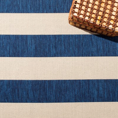 Blue Rectangular Stain-Resistant Synthetic Outdoor Rug