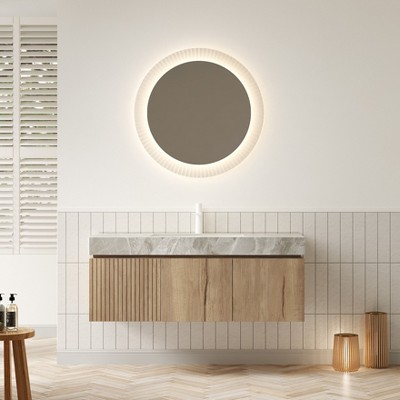 GDFStudio Abram 48" Ceramic and Wood Wall-Mount Bathroom Vanity with Drawer and Doors