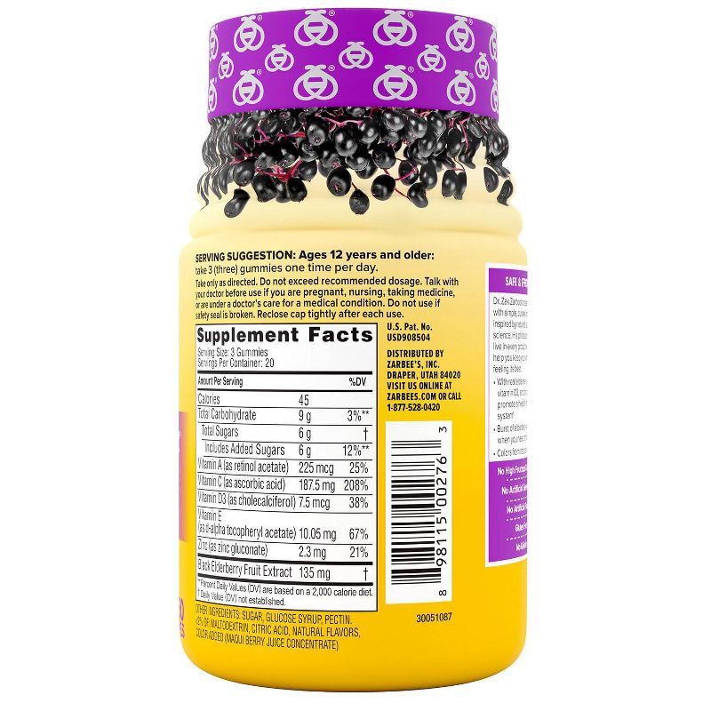 Zarbee&#39;s Daily Immune Support Gummies with Real Elderberry - Natural Berry Flavor - 60ct, 3 of 13