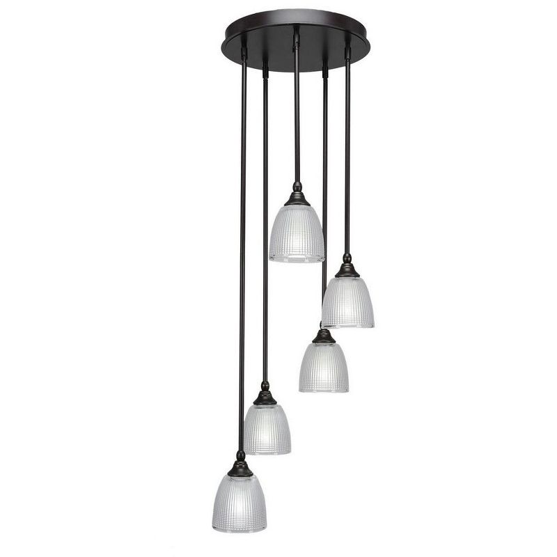 Toltec Lighting Empire 5 - Light Pendant in  Dark Granite with 5" Clear Ribbed Shade, 1 of 2
