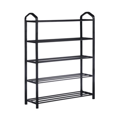 Vynxaria 5-Tier Black Utility Storage Shelves Shoe Rack for Bedroom and Entryway