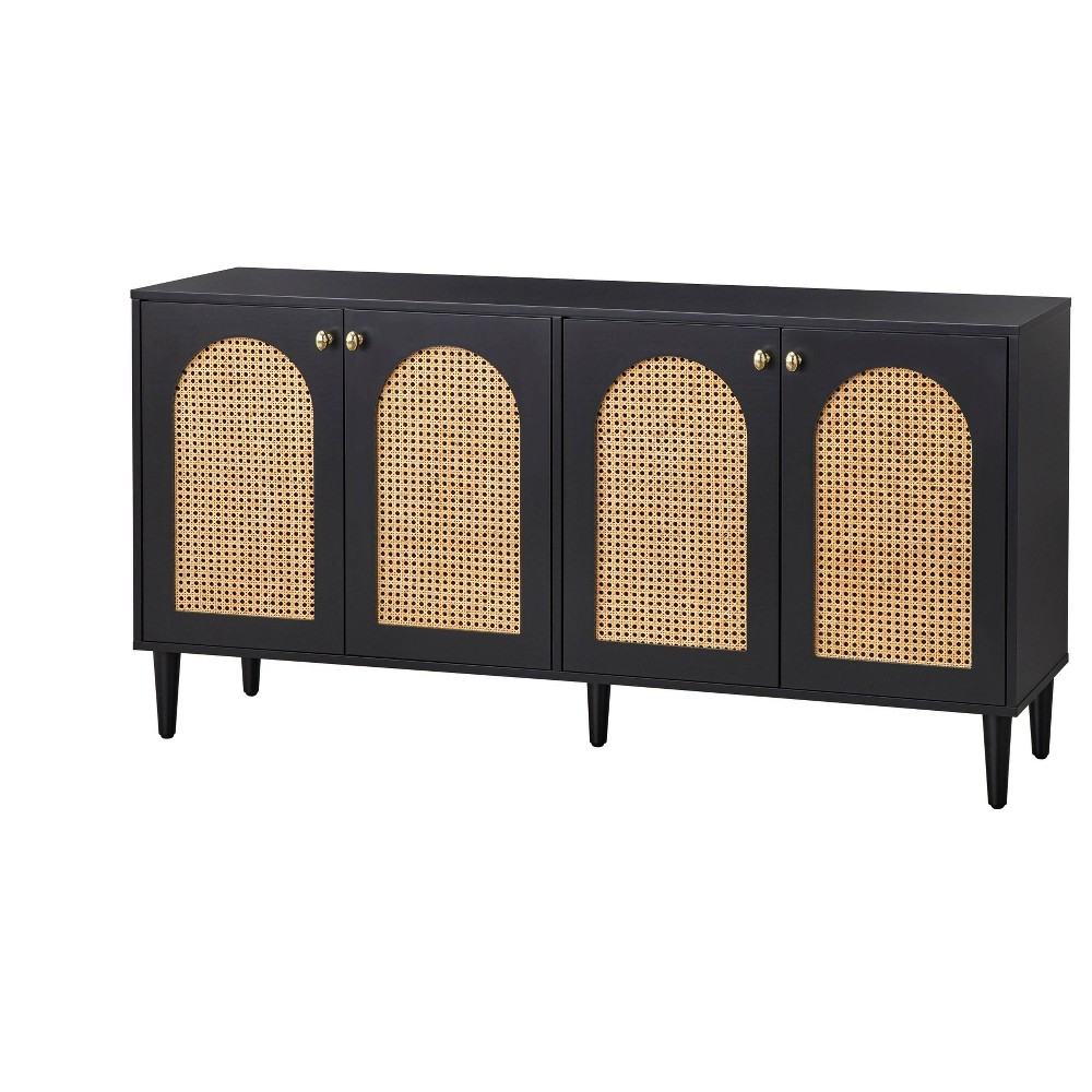 Lifestorey Montello Mid Century Modern Cane Door Sideboard Black
