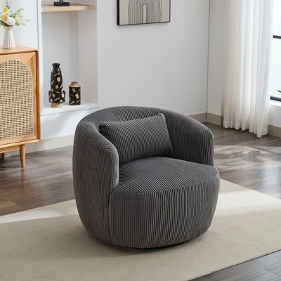 Aortzio 34.25"W Wide Swivel Accent Chair Upholstered Barrel Chair With Pillow