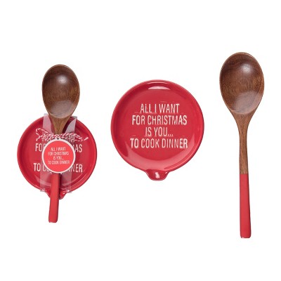 Totalee Gift All I Want for Cmas Spoon Rest and Spoon Ceramic Red