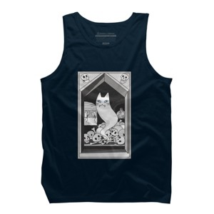 Men's Design By Humans Ghost cat the Keeper of the Crypt By runcatrun Tank Top - 1 of 2