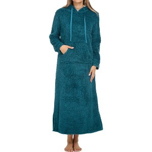 ADR Women's Warm Fleece Nightgown, Oversized Hoodie, Long Hooded Sweatshirt Robe - 1 of 3