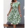 Womens Dress Summer Round Neck Short Sleeve Print Pleated Midi Dress - 2 of 3