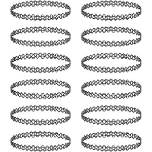 12PC Tattoo Choker Necklace-Y2K Fashion Vintage Trendy - Rainbow Goth Black Pink Green Blue White - Adjustable Stretchy Elastic Necklace Summer Set - 1 of 4