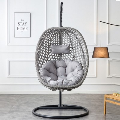 Swinging Chair Hammock Egg Chair Patio Wicker Swing Egg Hanging Chair With Stand, 350lbs Maximum Weight Capacity