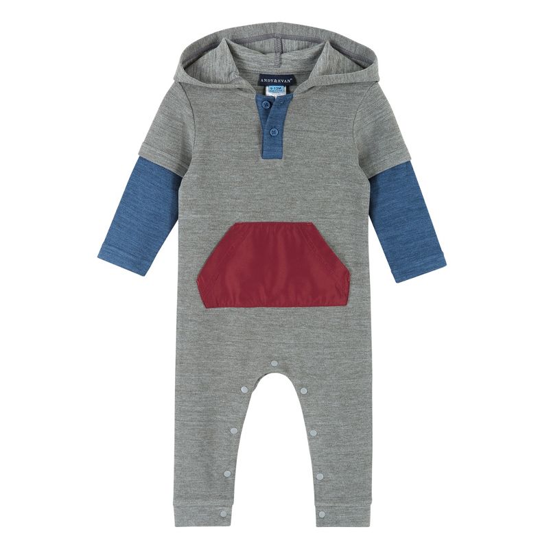 Andy & Evan  Infant  Boys Double Peached Colorblocked Hooded Romper., 1 of 3