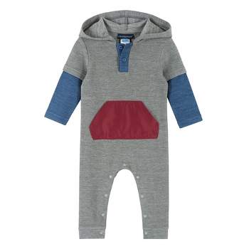 Andy & Evan  Infant  Boys Double Peached Colorblocked Hooded Romper.