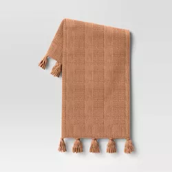 Chunky Knit Striped Throw Blanket with Tassels Clay - Threshold™
