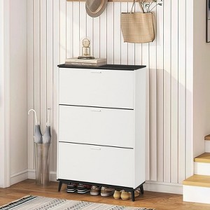 47" Shoe Storage Cabinet with 3 Flip Drawers, Freestanding Wooden Shoe Organizer, Narrow Shoe Cabinet for Entryway, Hallway, or Closet - 1 of 4