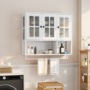 3-Door Wall Mounted Bathroom Cabinet with Towel Bar, Modern Storage Cabinet with Fluted Glass - ModernLuxe - 1 of 4