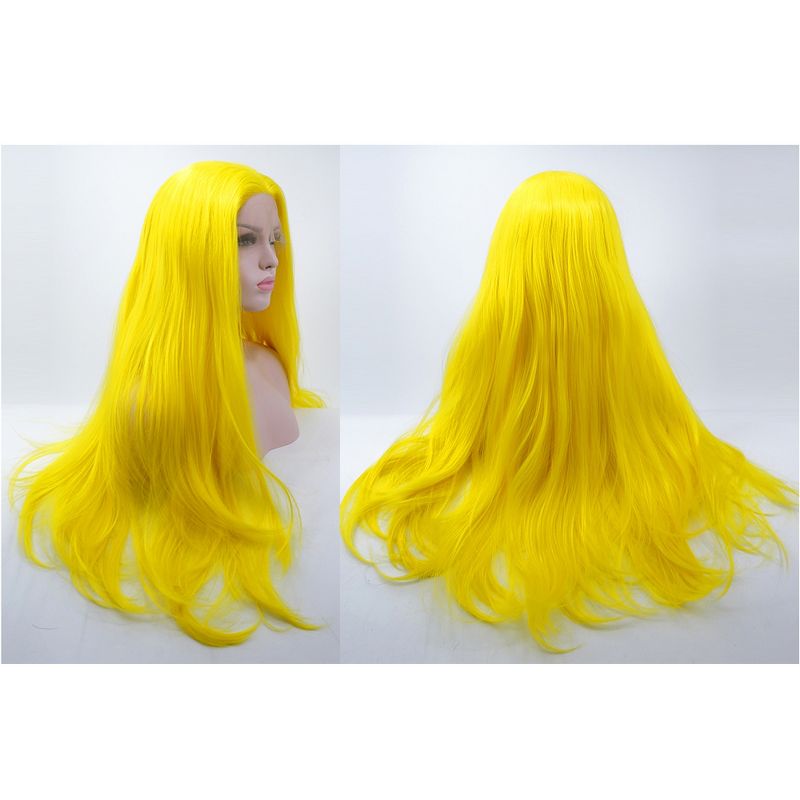 Unique Bargains Long Natural Curly Lace Front Wigs with Wig Cap 24" Yellow Synthetic Fibre 1PC, 3 of 7