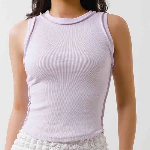 Women's Stretch Cotton Rib Tank Top - Slim Fit Crew Neck Casual Camisole Cherie Code - 1 of 4