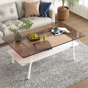 Rectangle Coffee Table, Tempered Glass Tabletop, with Metal Legs, Modern Table for Living Room - 1 of 4