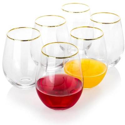 Slickblue Luxurious Gold Rimmed Flat-Bottom Wine Glasses Set - 18.4 oz, Set of 6