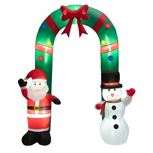 Tangkula 8FT Tall Christmas Inflatable Santa Claus and Snowman Archway, Large Blow Up Arch Decoration w/ Bright LED Lights Sandbags Stakes & Ropes - 1 of 4
