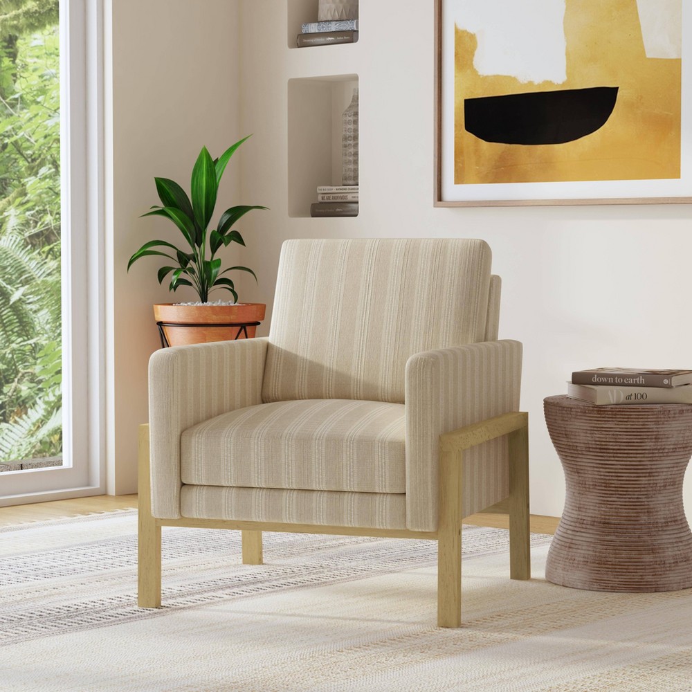 Wood Frame Accent Chair Tan - HomePop: Comfortable Seating for Living Room