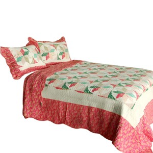 Slickblue 3PC Cotton Vermicelli-Quilted Quilt Set, Full/Queen Size with 2 Shams, 6 Design Options - 1 of 4