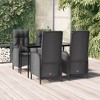 vidaXL 5 Piece Patio Dining Set with Cushions Black and Gray Poly Rattan - 55.1" Table Length 4x Chair + Table - 2 of 4