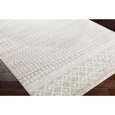 Light Gray and White Synthetic Rectangular Area Rug