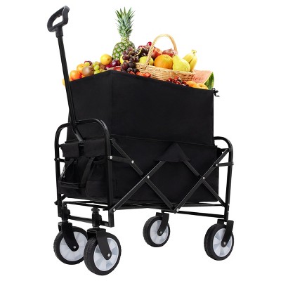 YONWAY Foldable Wagon Cart,Dual-Layer Design Beach Wagon,with All-Terrain Wheels for Camping Shopping Sports Gardening Fishing 225lbs Capacity
