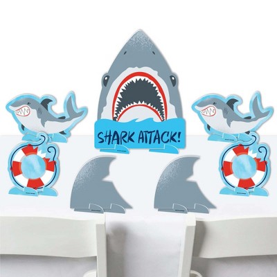 Big Dot of Happiness Shark Zone - Jawsome Shark Party or Birthday Party Centerpiece Table Decorations - Tabletop Standups - 7 Pieces