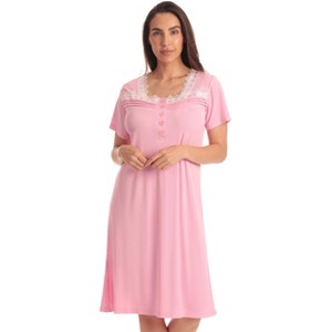 Dreamcrest Womens Nightgown with Lace Trim  Short Sleeve Sleepwear Pajamas with Stretch  Solids & Prints - 1 of 3